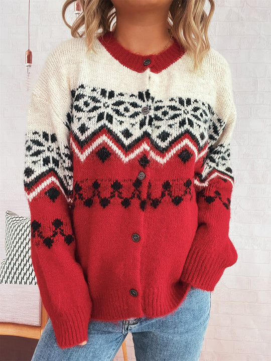 Damen kuschelige Strickjacke mit großem Muster und hochwertiger Verarbeitung Heidi-Mode