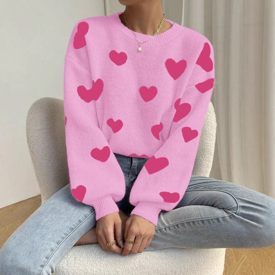 Damen Strickpullover mit auffälligem Herzdesign und lässigem Schnitt Heidi-Mode