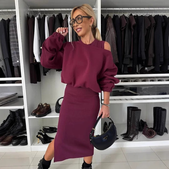 Damen modisches Sweatshirt und Midi-Rock Set Heidi-Mode