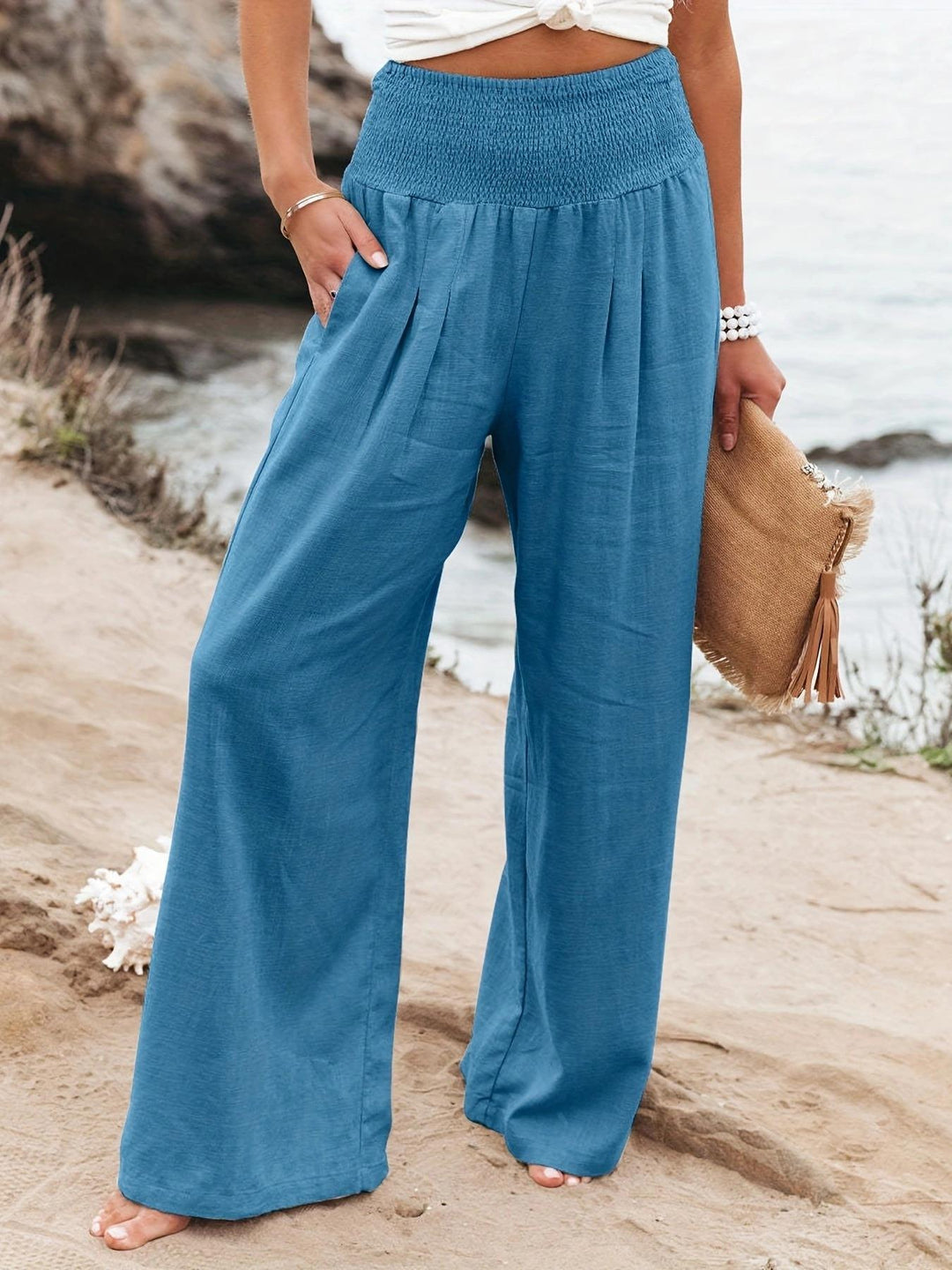 Damen weite Sommerhose mit hohem Bund und eleganten Falten Heidi-Mode
