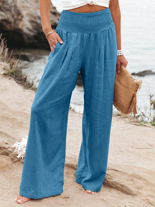 Damen weite Sommerhose mit hohem Bund und eleganten Falten Heidi-Mode