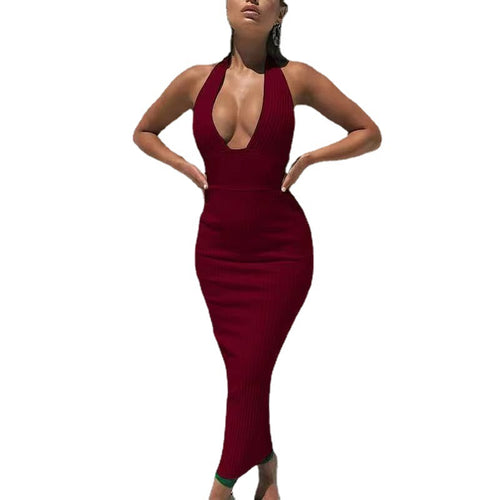 Damen figurbetontes Strickkleid mit tiefem Ausschnitt und schmalem Schnitt Heidi-Mode