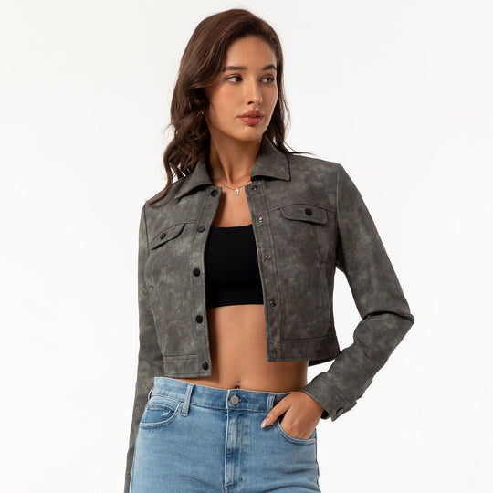 Damen modische kurz geschnittene Lederjacke Heidi-Mode