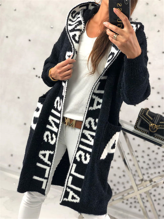 Damen Langarm-Strickcardigan mit Kapuze und praktischen Taschen Heidi-Mode