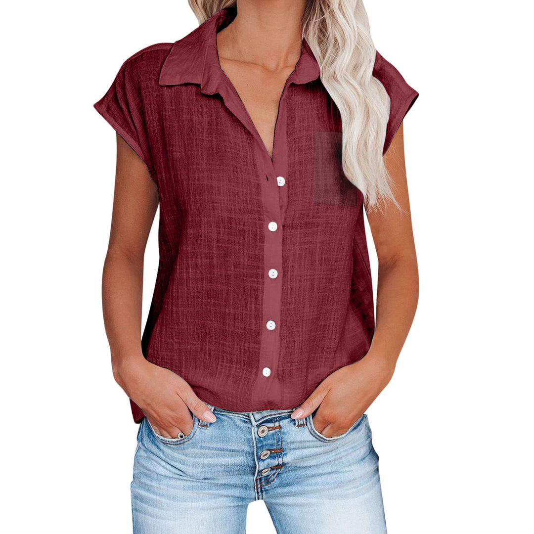 Damen Kurzarm Hemdbluse aus leichtem Leinenmix mit durchgehender Knopfleiste Heidi-Mode