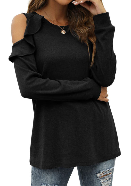 Damen Oberteil mit Schößchen und Cold-Shoulder-Design Heidi-Mode