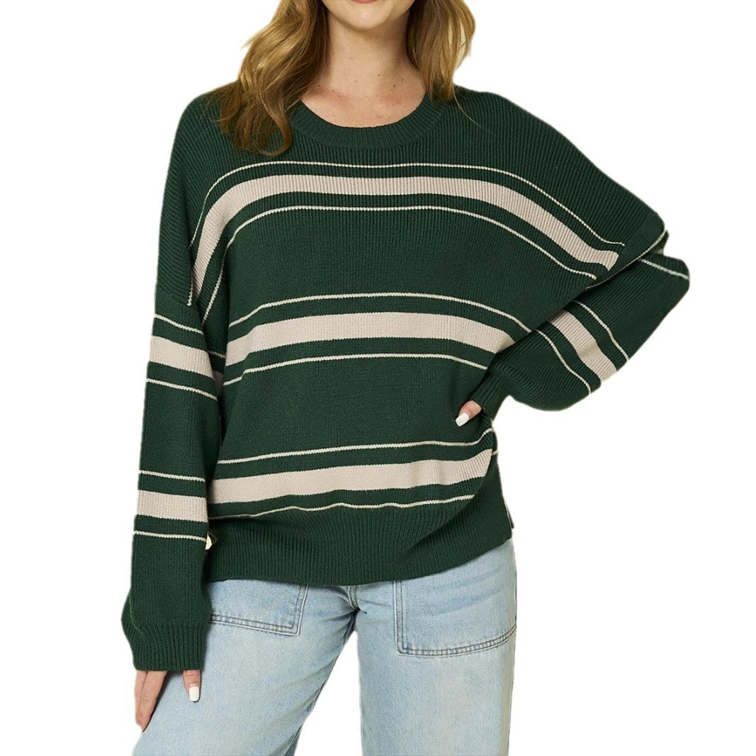 Damen lässiger Pullover mit modernen Streifen Heidi-Mode