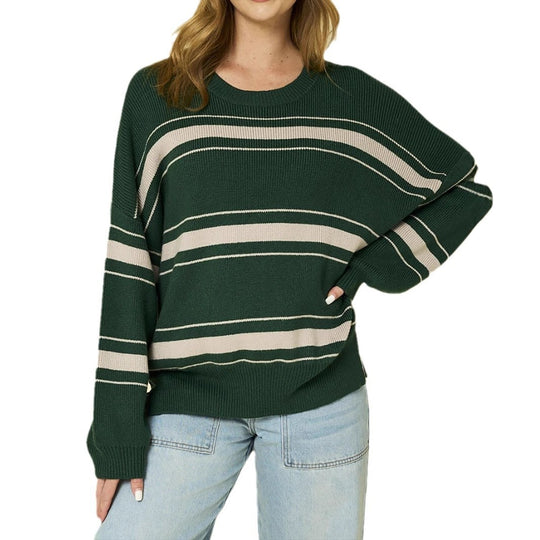 Damen lässiger Pullover mit modernen Streifen Heidi-Mode