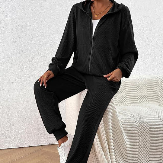 Damen Lässiges Set aus strukturiertem Hoodie und Jogginghose Heidi-Mode