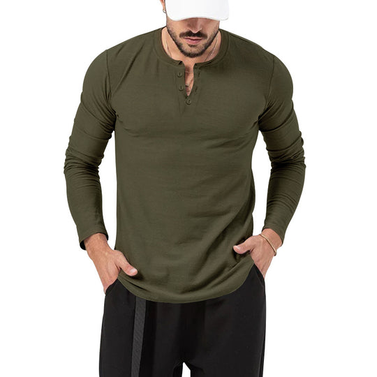 Herren Langarm-Henley-Shirt mit hochwertiger Baumwollmischung und modischen Knopfdetails Heidi-Mode