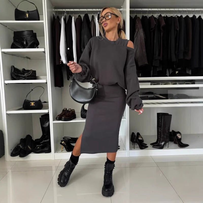 Damen modisches Sweatshirt und Midi-Rock Set Heidi-Mode
