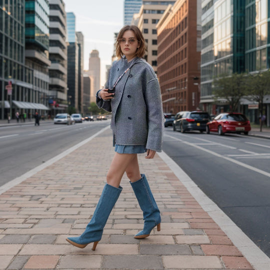 Damen modische Wolljacke mit doppelter Knopfleiste und ausgefallenem Schnitt Heidi-Mode