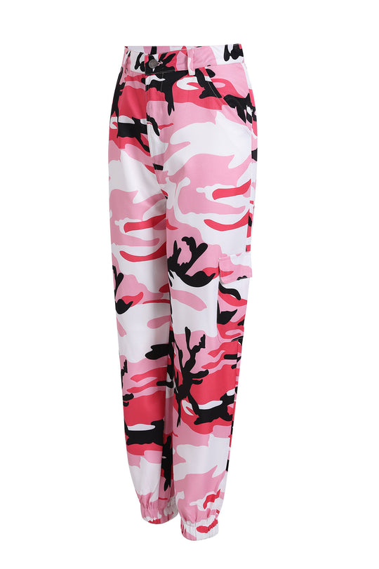 Damen Cargohose im modernen Camouflage-Stil mit elastischem Bund und Taschen Heidi-Mode