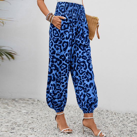 Damen Aladin-Hose mit elastischem Bund und modernem Leopardenmuster Heidi-Mode
