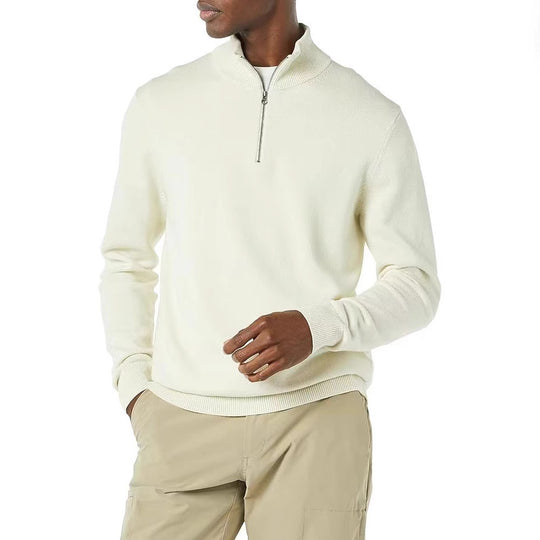 Herren Strickpullover mit hohem Kragen und halbem Reißverschluss Heidi-Mode