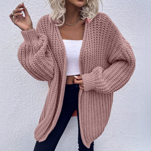 Damen lässiger Grobstrick-Cardigan mit tiefen Taschen und voluminösen Ärmeln Heidi-Mode