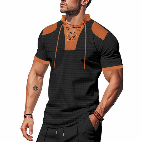 Herren Kurzarm-Hemd mit modernem Schnürdesign und komfortabler Passform Heidi-Mode