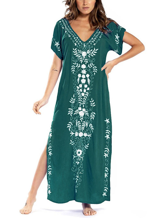 Damen Lange Strandrobe mit kunstvollen Stickdetails Heidi-Mode