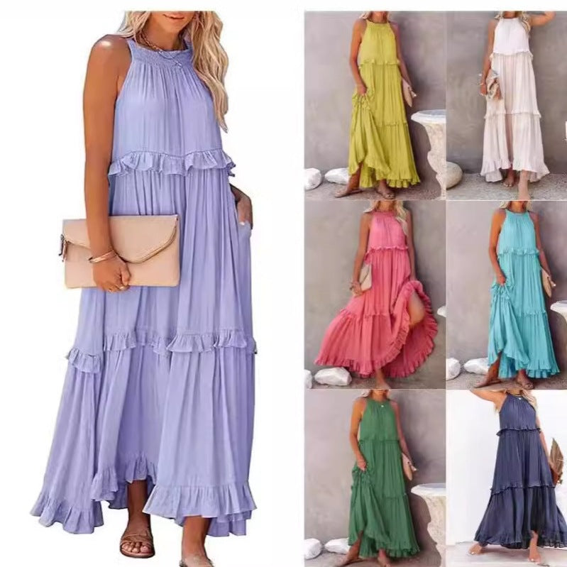Damen Maxikleid mit Rüschendetails und luftiger Silhouette Heidi-Mode