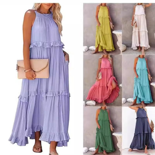 Damen Maxikleid mit Rüschendetails und luftiger Silhouette Heidi-Mode