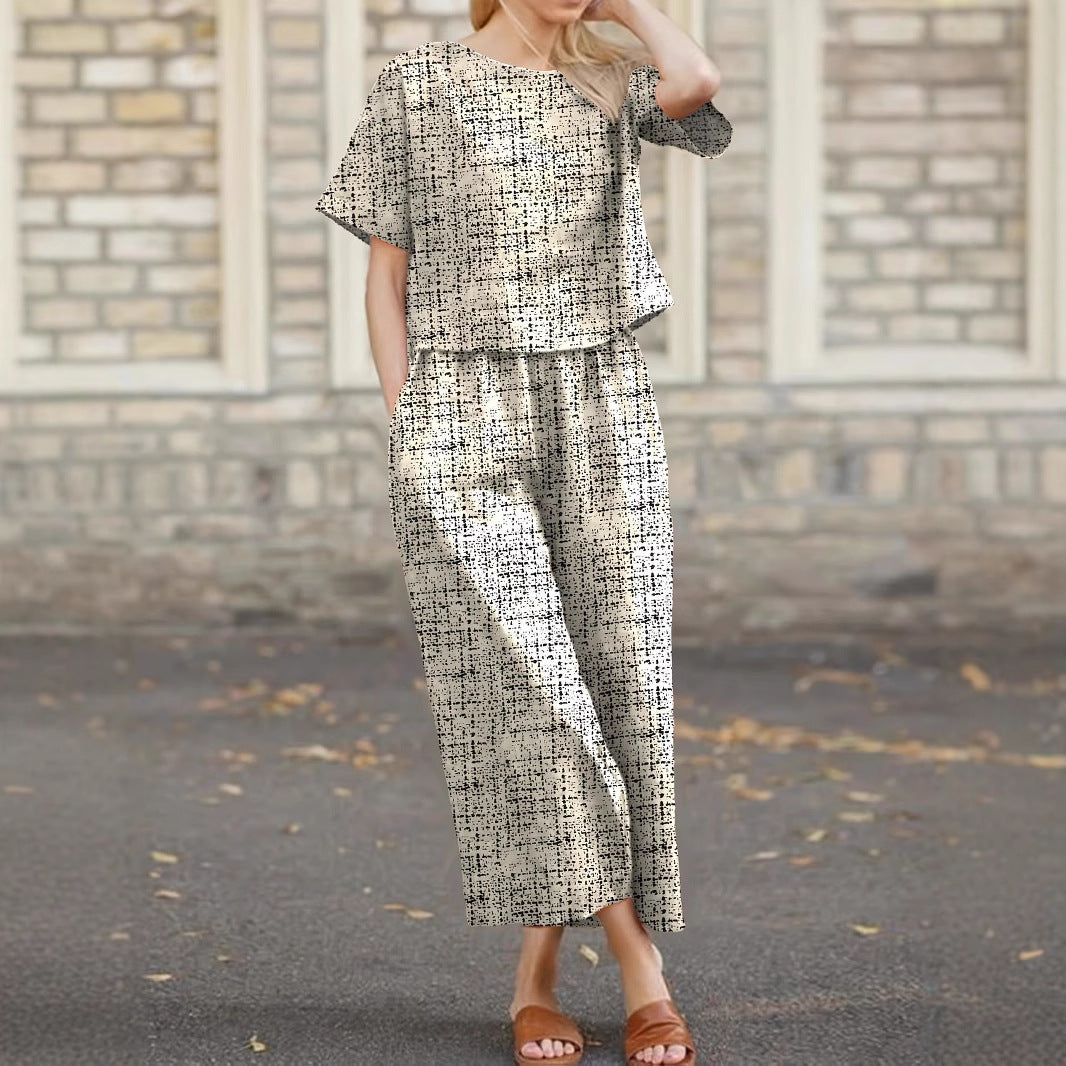 Damen entspannter Zweiteiler mit weitem Schnitt und modischem Grafikdesign Heidi-Mode