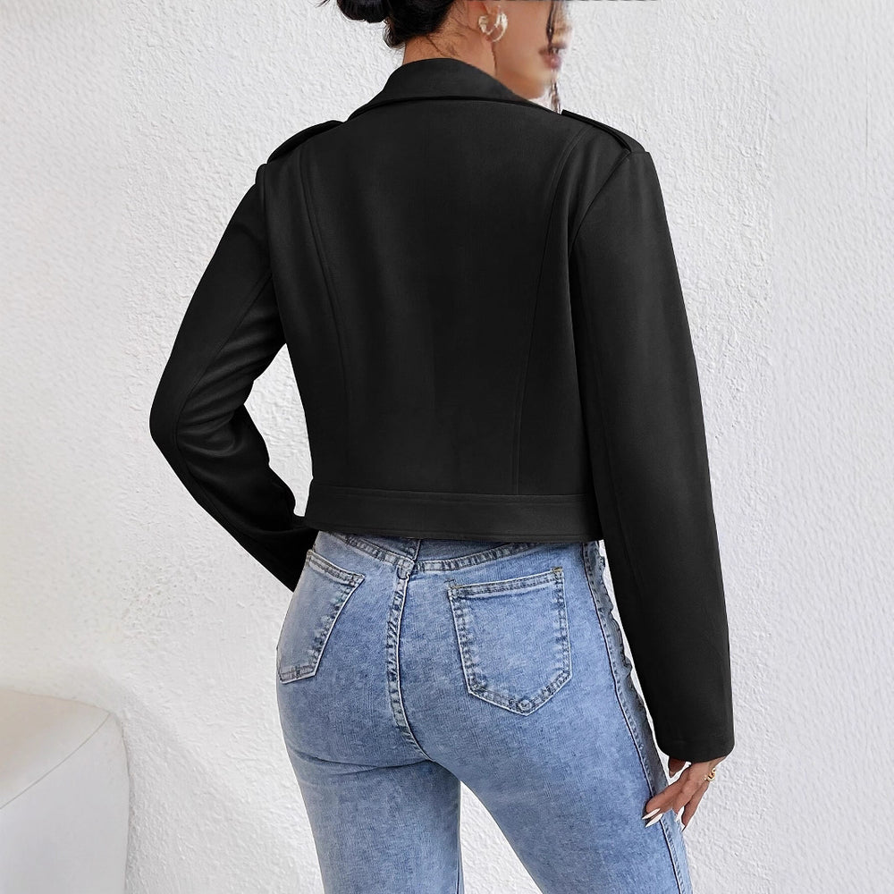 Damen Stylische Kunstjacke im Biker-Stil mit asymmetrischem Reißverschluss Heidi-Mode