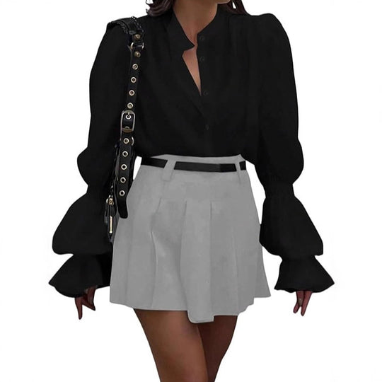 Damen Bluse mit eleganten Puffärmeln und zeitlosem Stehkragen Heidi-Mode