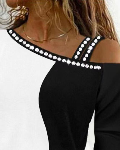 Damen asymmetrisches Oberteil mit Glitzerakzenten Heidi-Mode