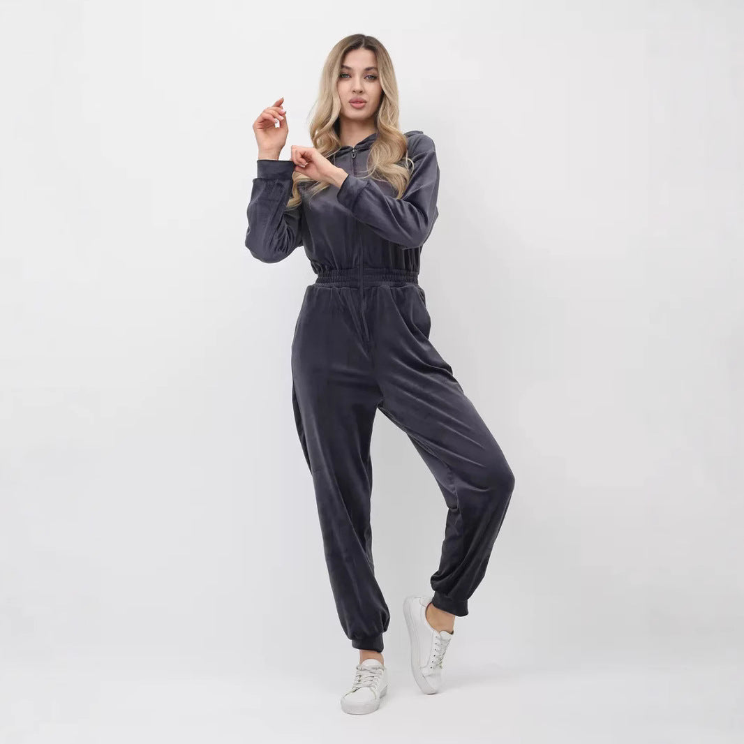 Damen Gemütlicher Fleece-Jumpsuit mit modernem Schnitt und praktischen Taschen Heidi-Mode