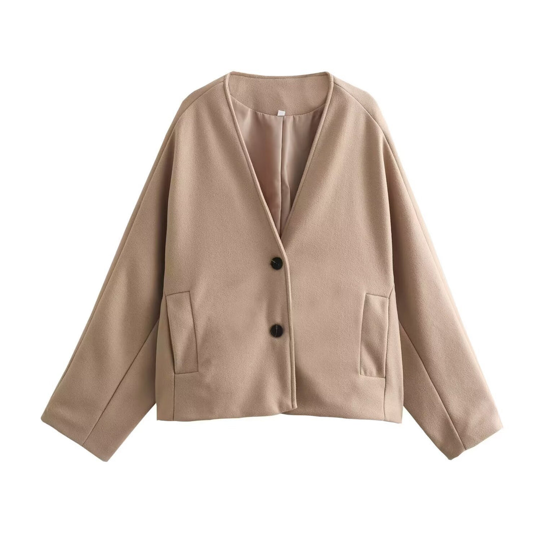 Damen modische Kurzjacke mit elegantem Revers und praktischen Taschen Heidi-Mode