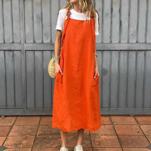 Damen Leichte Leinenkleid mit Taschen Heidi-Mode