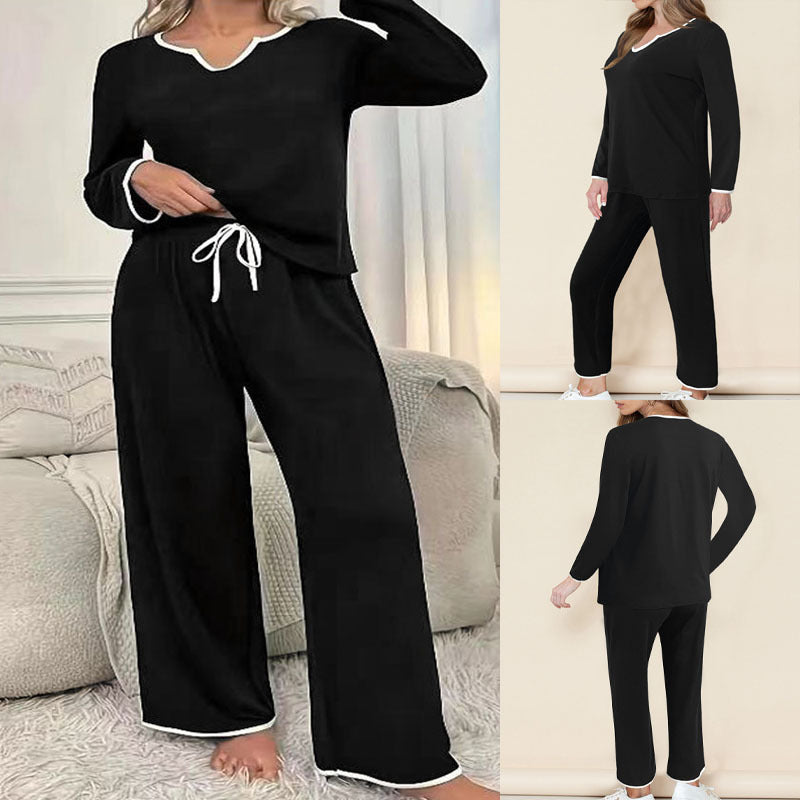 Damen Lässiges Lounge-Set mit komfortablem V-Ausschnitt und elastischer Hose Heidi-Mode