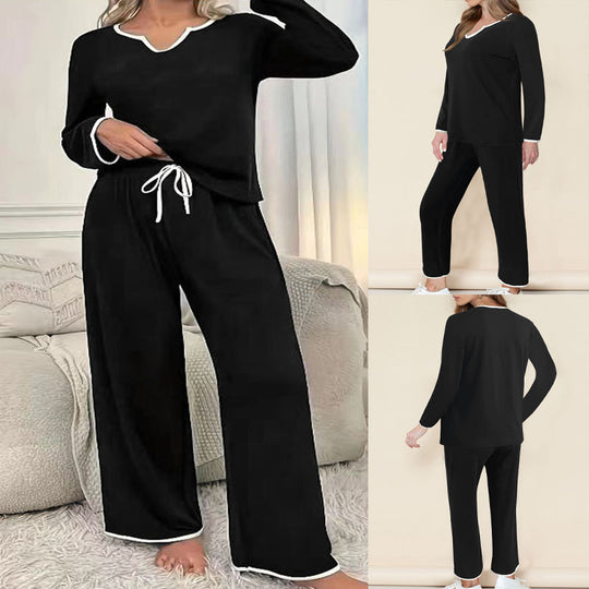 Damen Lässiges Lounge-Set mit komfortablem V-Ausschnitt und elastischer Hose Heidi-Mode
