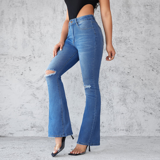 Damen Flared Jeans mit modischen Rissdetails Heidi-Mode