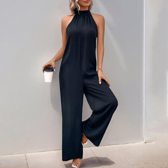 Damen eleganter Jumpsuit mit hohem Kragen und weitem Bein Heidi-Mode