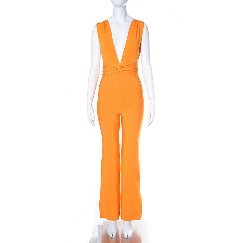 Damen Jumpsuit mit tiefem V-Ausschnitt und schmalem Schnitt Heidi-Mode
