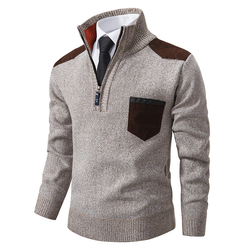 Herren eleganter Strickpullover mit Kragen und Taschen Heidi-Mode