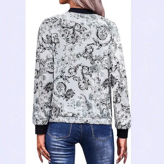 Damen Blousonjacke mit floralem Design und elastischen Bündchen Heidi-Mode
