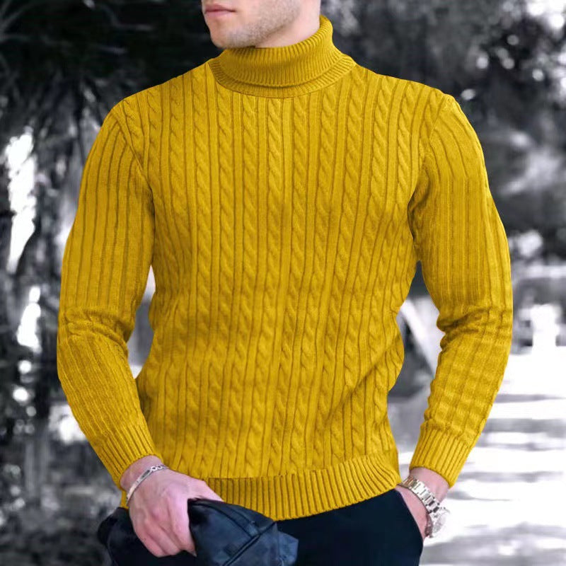 Herren Strickpullover mit modernem Rippmuster und hohem Kragen Heidi-Mode