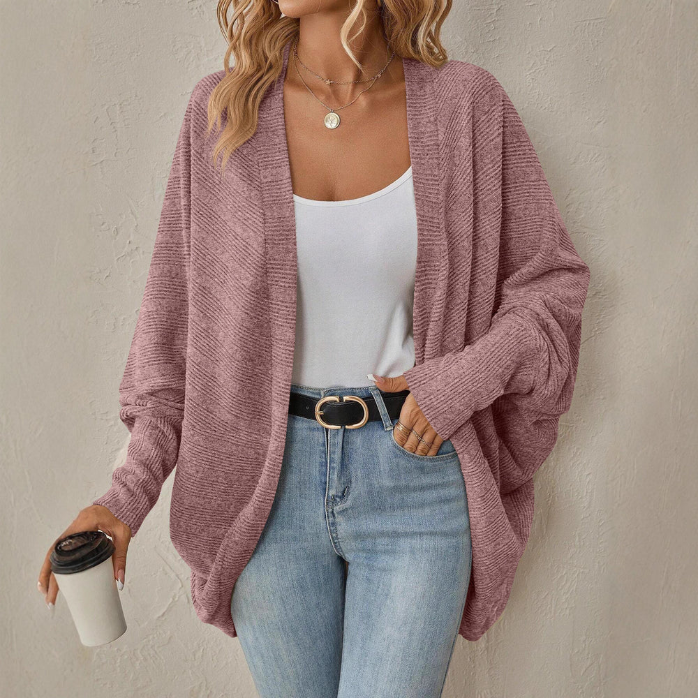 Damen lässiger Strickcardigan mit überschnittenen Schultern und weitem Schnitt Heidi-Mode