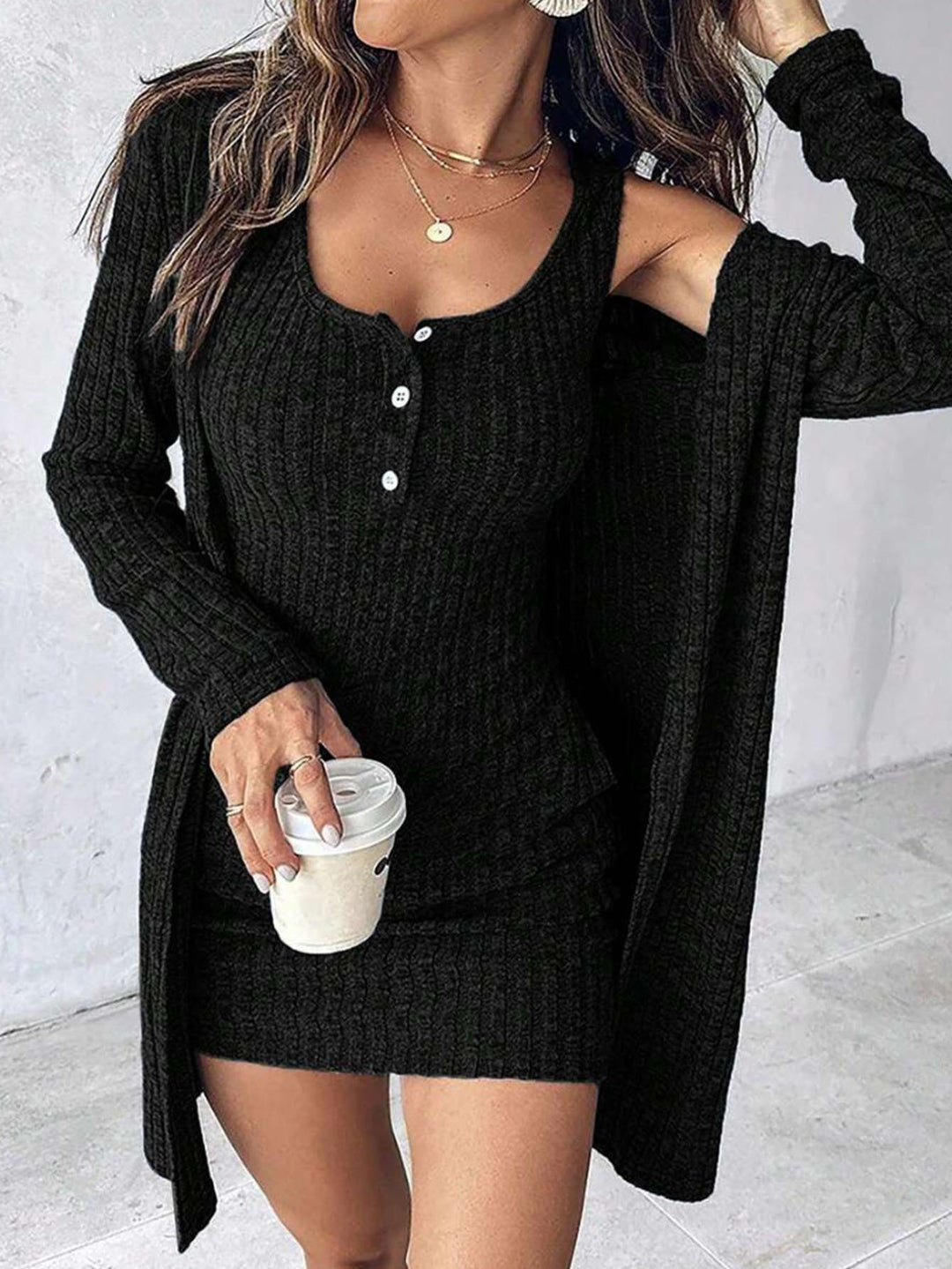 Damen Strickkleid mit Knopfdetails und schickem Midi-Schnitt Heidi-Mode