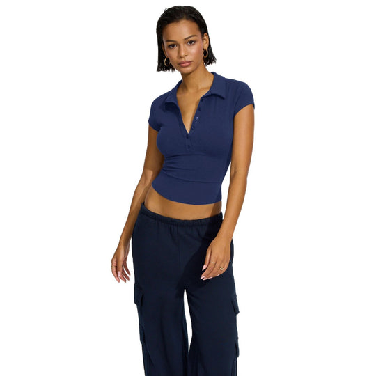 Damen Polo-Shirt mit kurzem Schnitt und modischer Knopfleiste Heidi-Mode