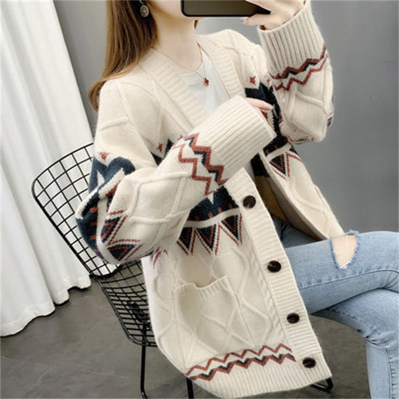 Damen Grobstrick-Cardigan mit modernem Muster und praktischen Taschen Heidi-Mode
