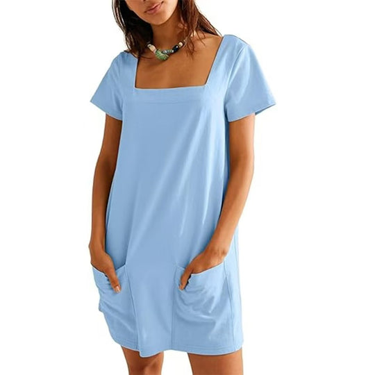 Heidi Mode | Freizeitkleid mit quadratischem Ausschnitt und Tasche