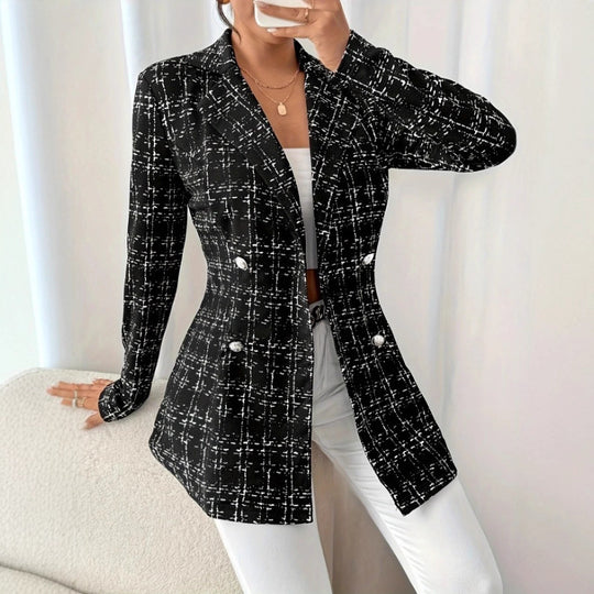 Damen Langblazer mit stylischem Karomuster und tailliertem Schnitt Heidi-Mode
