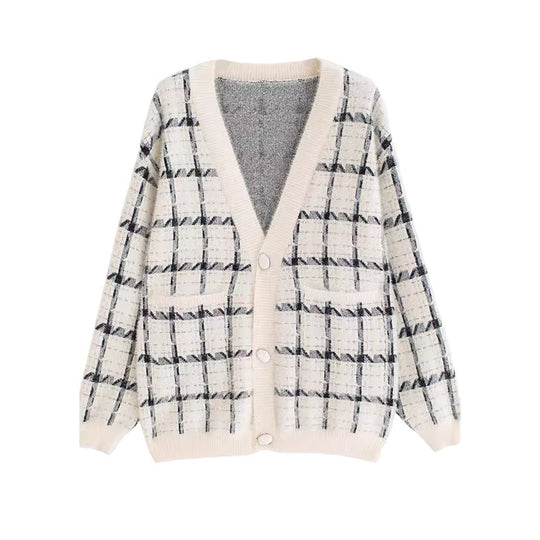 Damen Kuscheliger Oversized-Strickcardigan mit Karomuster Heidi-Mode