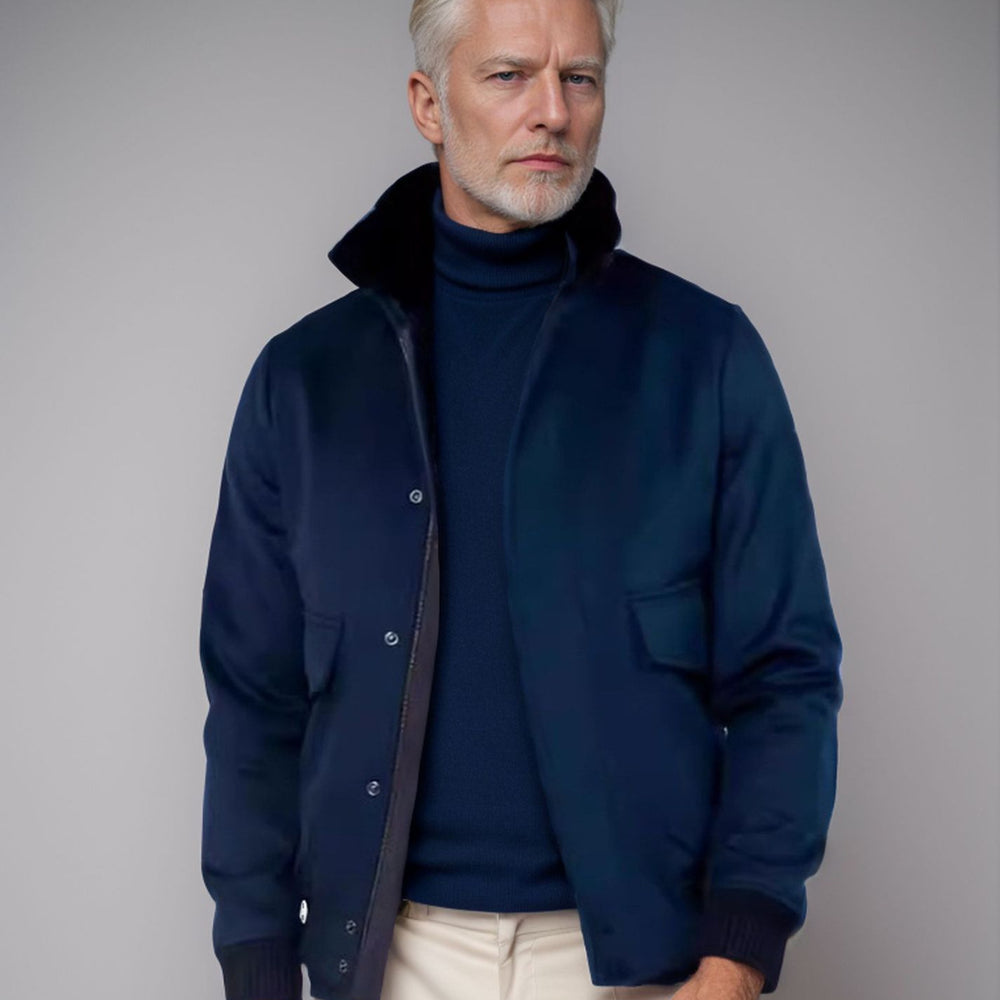 Herren elegante Kurzjacke mit Kunstfellkragen und praktischen Taschen Heidi-Mode