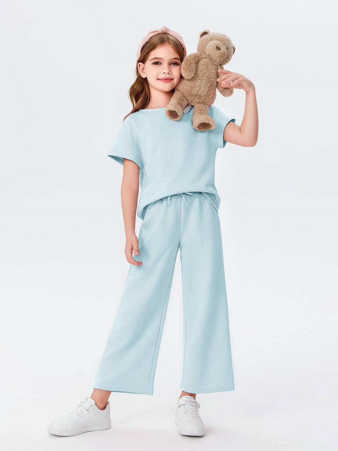 Damen lässiges Kurzarm-Oberteil und weit geschnittene Lounge-Hose Set Heidi-Mode