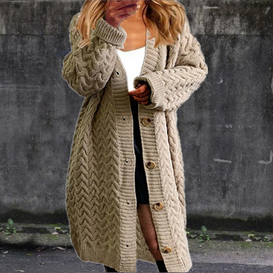 Damen Grobstrick Cardigan mit Knopfdetails und strukturiertem Muster Heidi-Mode