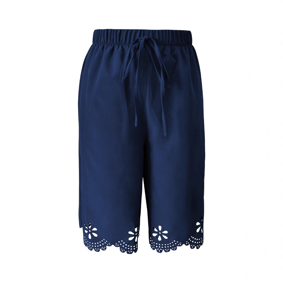 Damen Weite Culotte mit elegantem Lochmuster und elastischem Bund Heidi-Mode